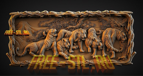 панно тигры 3D модель формат STL