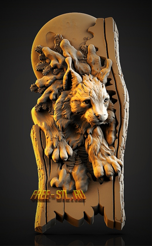 рысь в дереве модель 3d stl